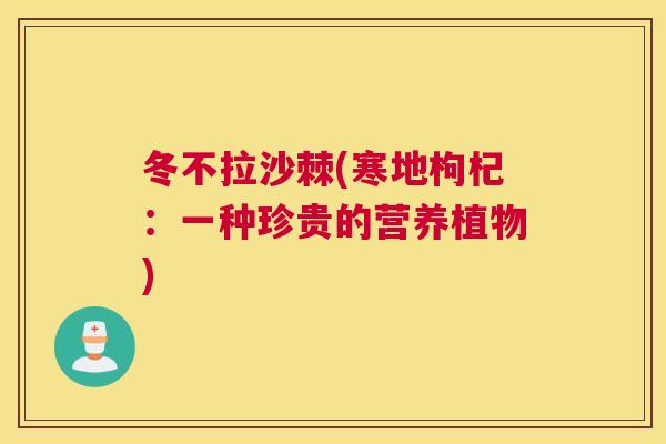 冬不拉沙棘(寒地枸杞：一种珍贵的营养植物)
