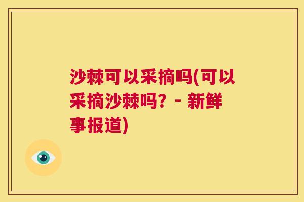 沙棘可以采摘吗(可以采摘沙棘吗？- 新鲜事报道)