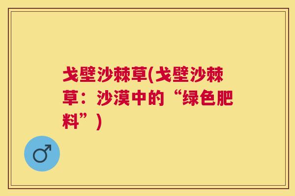 戈壁沙棘草(戈壁沙棘草：沙漠中的“绿色肥料”)