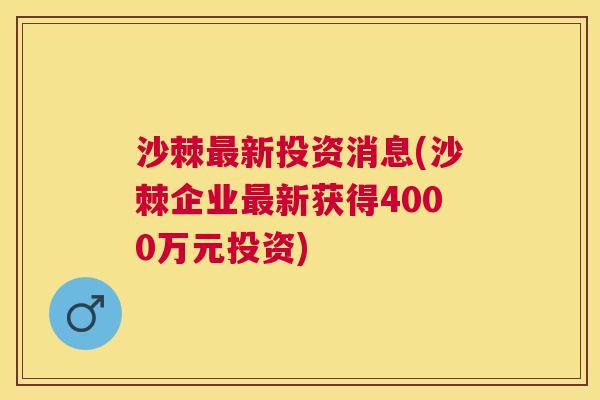沙棘最新投资消息(沙棘企业最新获得4000万元投资)