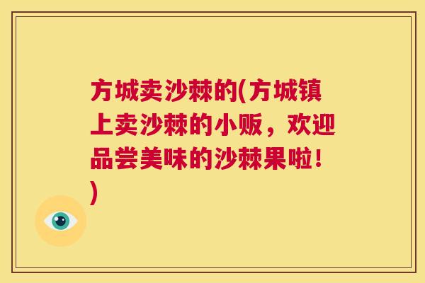 方城卖沙棘的(方城镇上卖沙棘的小贩，欢迎品尝美味的沙棘果啦！)