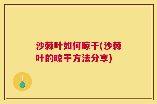 沙棘叶如何晾干(沙棘叶的晾干方法分享)